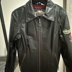 HARLEY DAVIDSON vintage black leather jacket size large